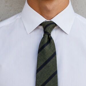 Bigi Handmade Italian Tie in 100% Lana w/ a Hunter Green Field and Navy Stripes